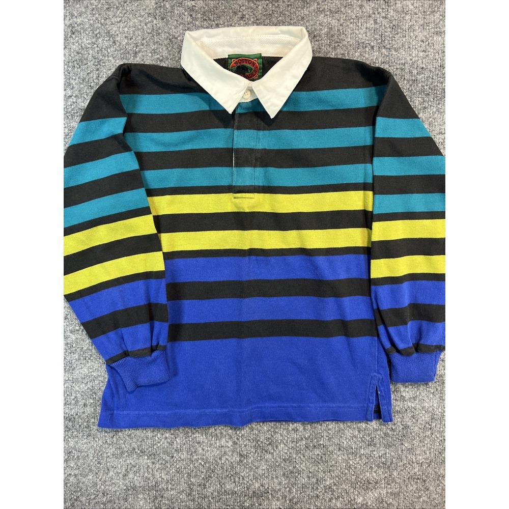 VTG 90s Boston Traders Striped Rugby Shirt Youth Medium 10/12 LONG SLEEVE